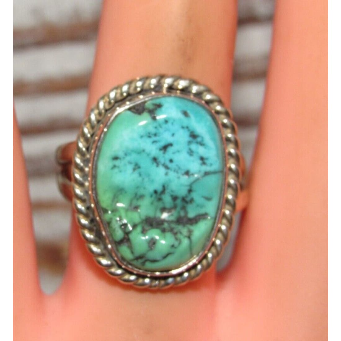 Navajo Royston Turquoise Ring Size 8 Adjustable Sterling 