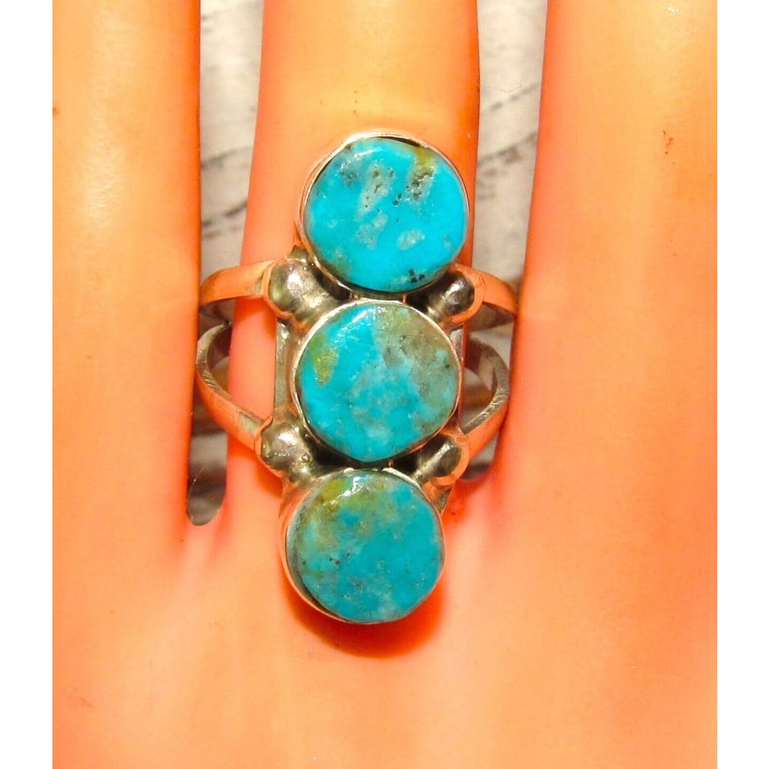 Navajo Royston Turquoise s Stone Design Ring Sz 9 Sterling