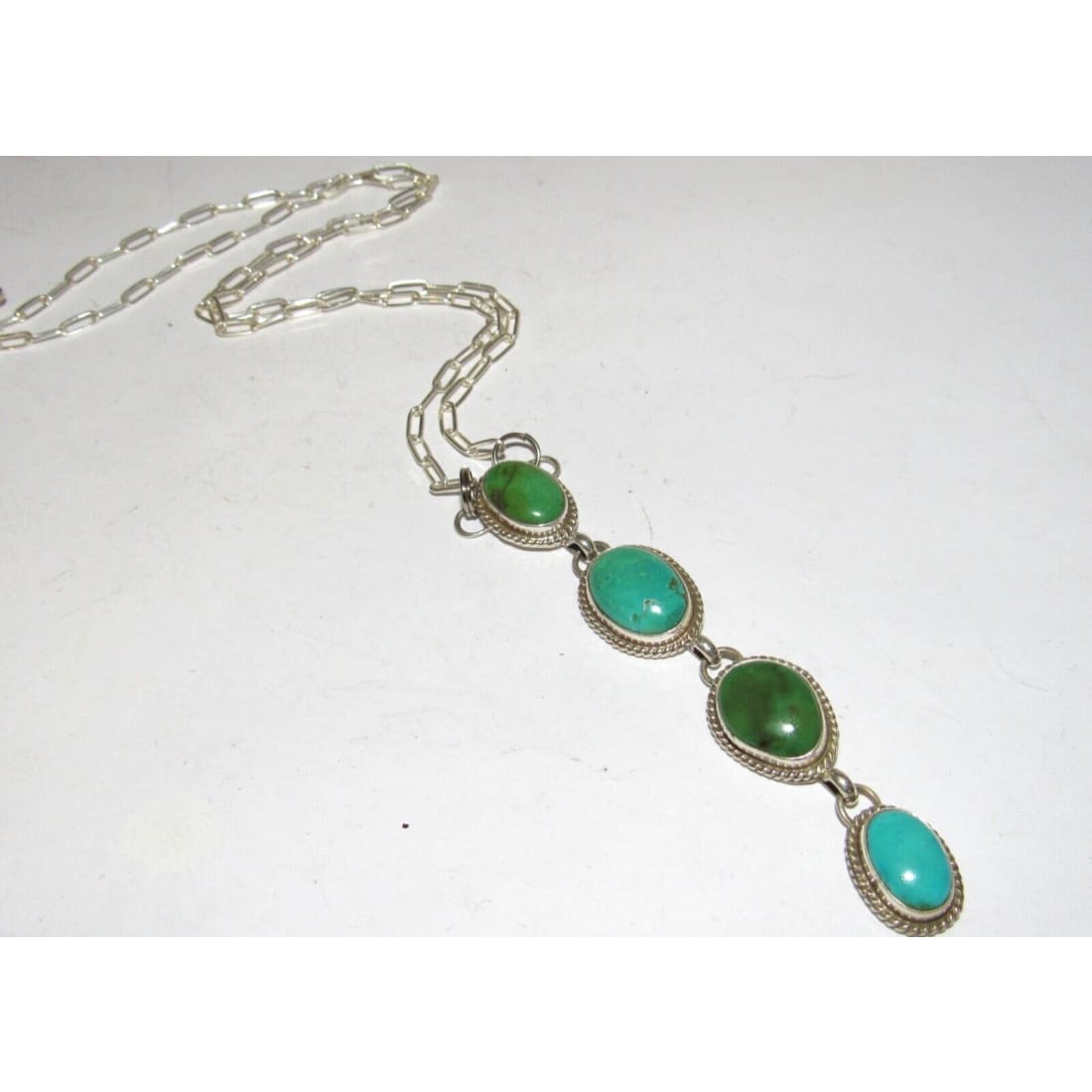 Navajo Royston Turquoise Small Lariat Necklace Sterling 