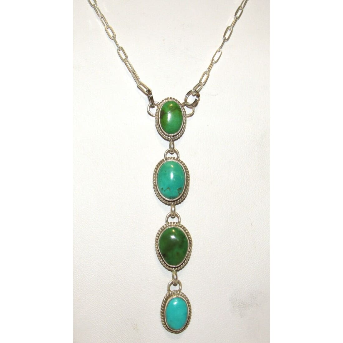 Navajo Royston Turquoise Small Lariat Necklace Sterling 