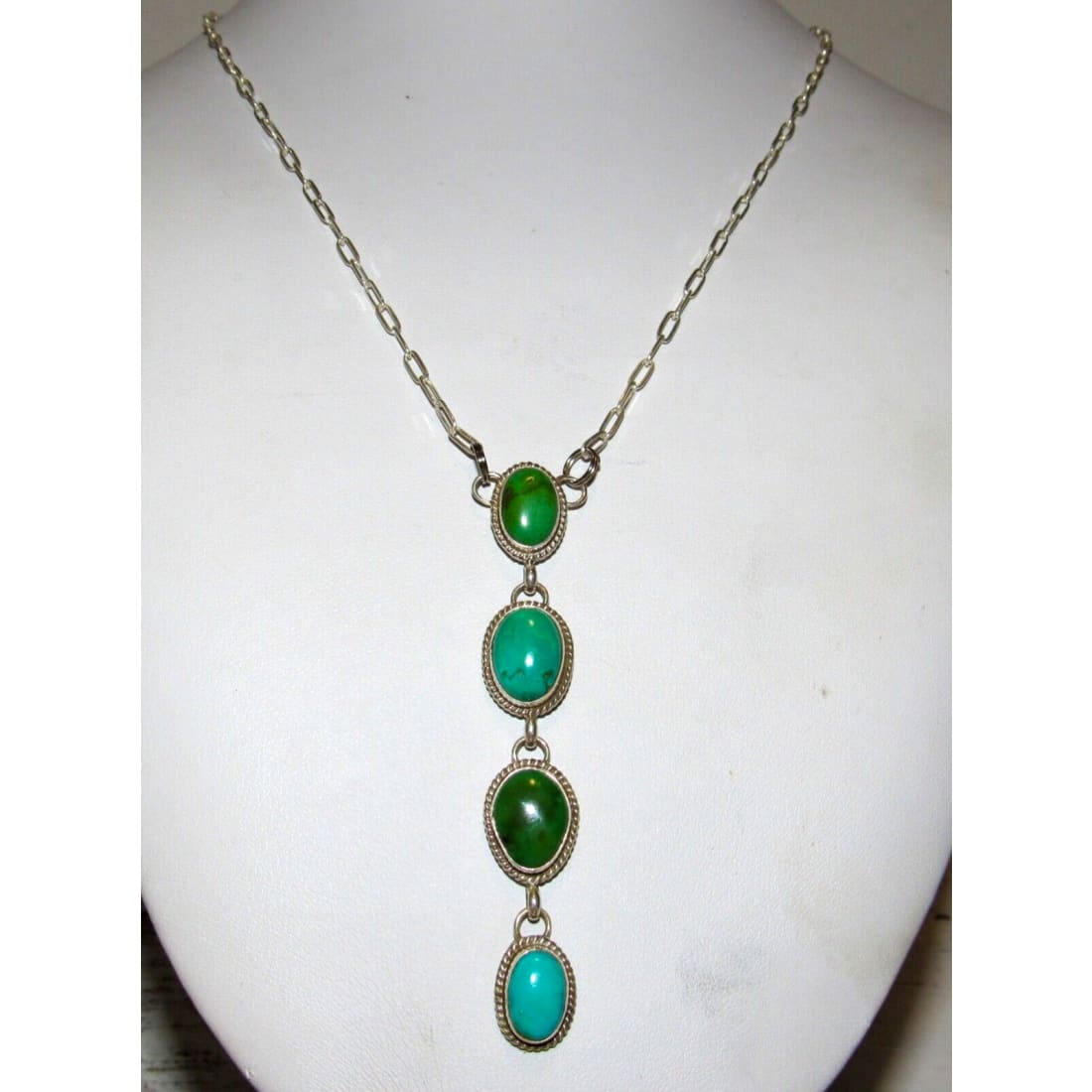 Navajo Royston Turquoise Small Lariat Necklace Sterling 