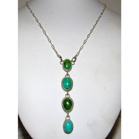 Navajo Royston Turquoise Small Lariat Necklace Sterling 