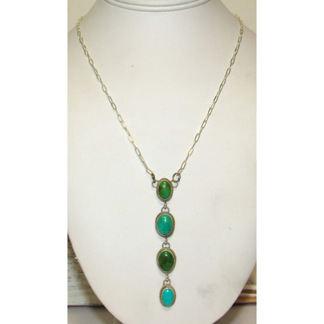 Navajo Royston Turquoise Small Lariat Necklace Sterling 