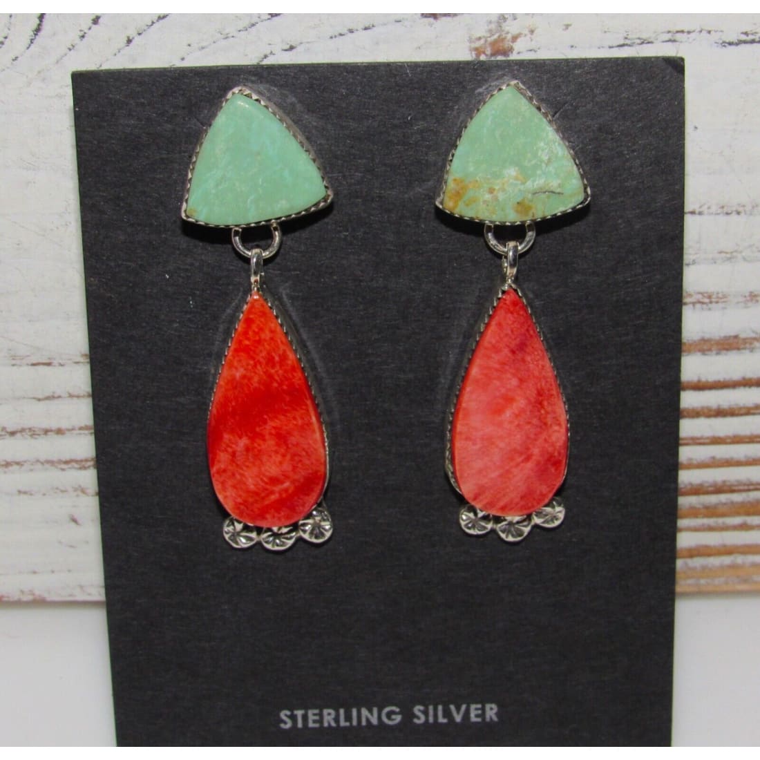 Navajo Royston Turquoise Spiny Sterling Silver Dangle 