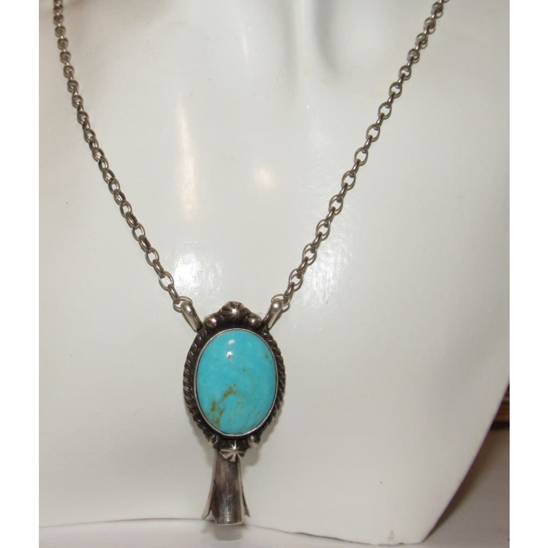 Navajo Royston Turquoise Squash Blossom Necklace Sterling