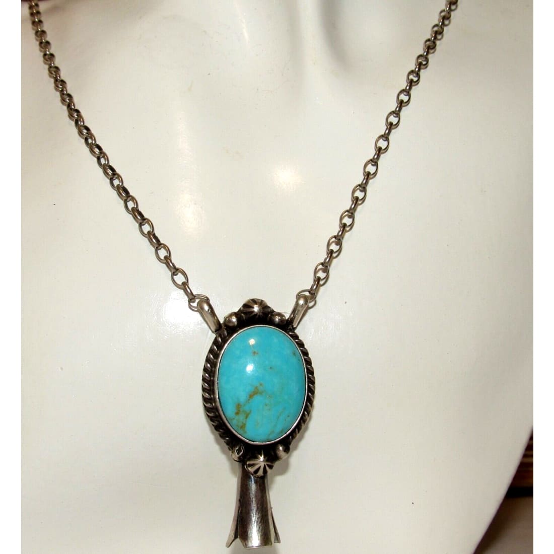 Navajo Royston Turquoise Squash Blossom Necklace Sterling