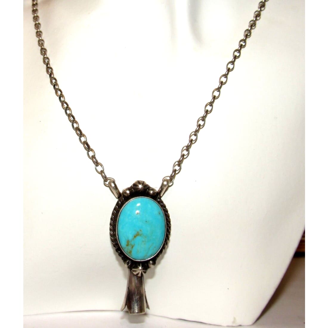 Navajo Royston Turquoise Squash Blossom Necklace Sterling