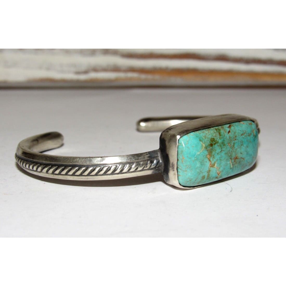 Navajo Royston Turquoise Stacker Cuff Bracelet Sterling 