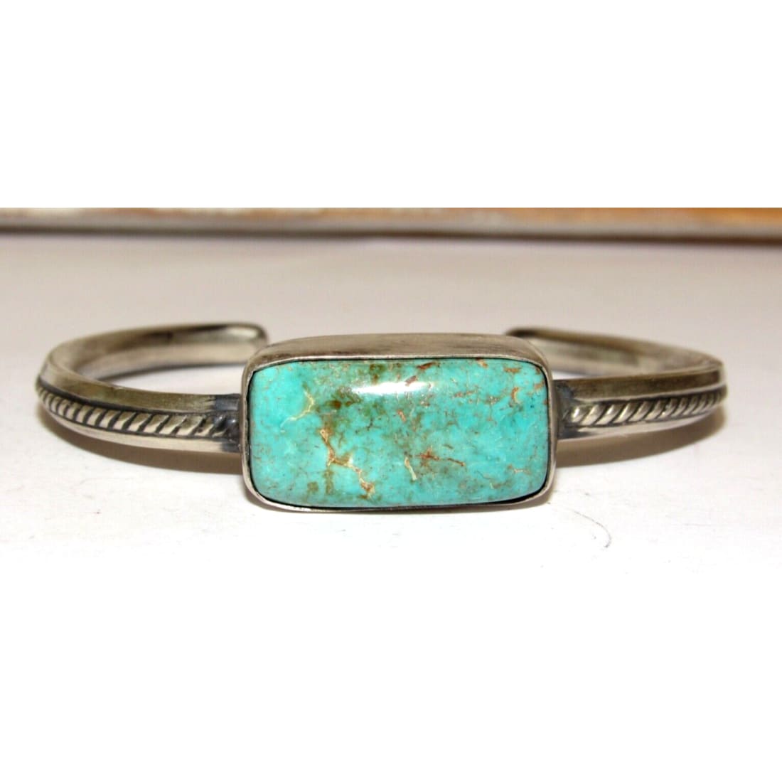 Navajo Royston Turquoise Stacker Cuff Bracelet Sterling 