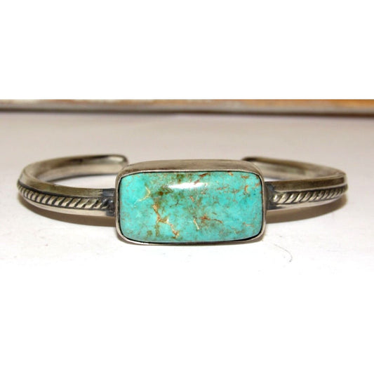 Navajo Royston Turquoise Stacker Cuff Bracelet Sterling 