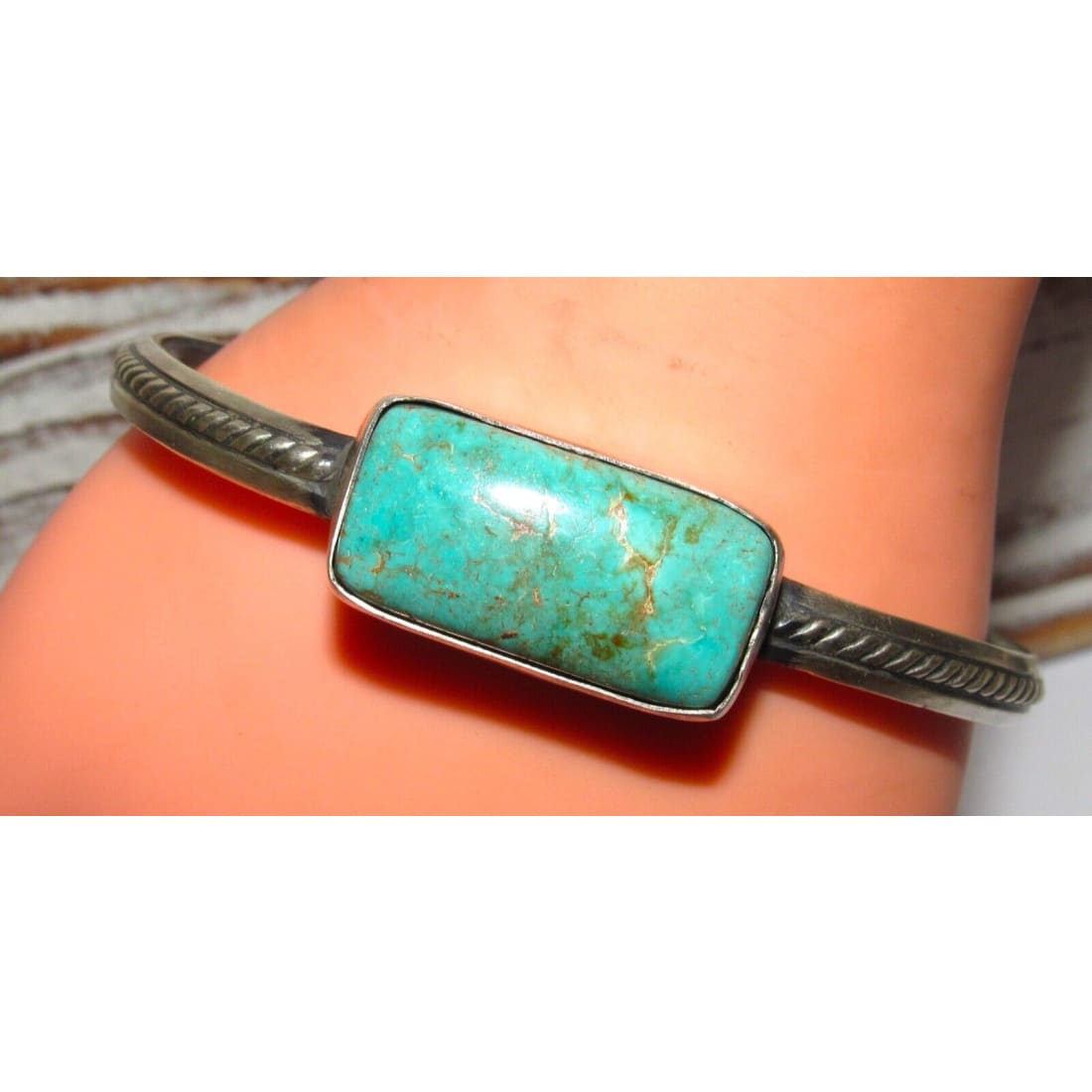 Navajo Royston Turquoise Stacker Cuff Bracelet Sterling 