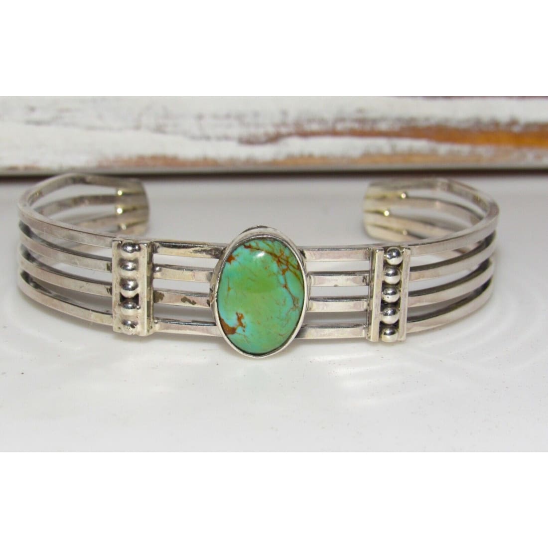 Navajo Royston Turquoise Stacker Cuff Bracelet Sterling Silver Native American