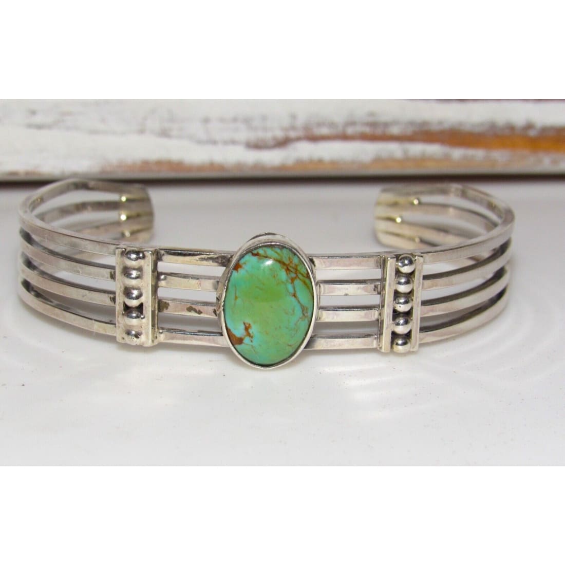 Navajo Royston Turquoise Stacker Cuff Bracelet Sterling Silver Native American