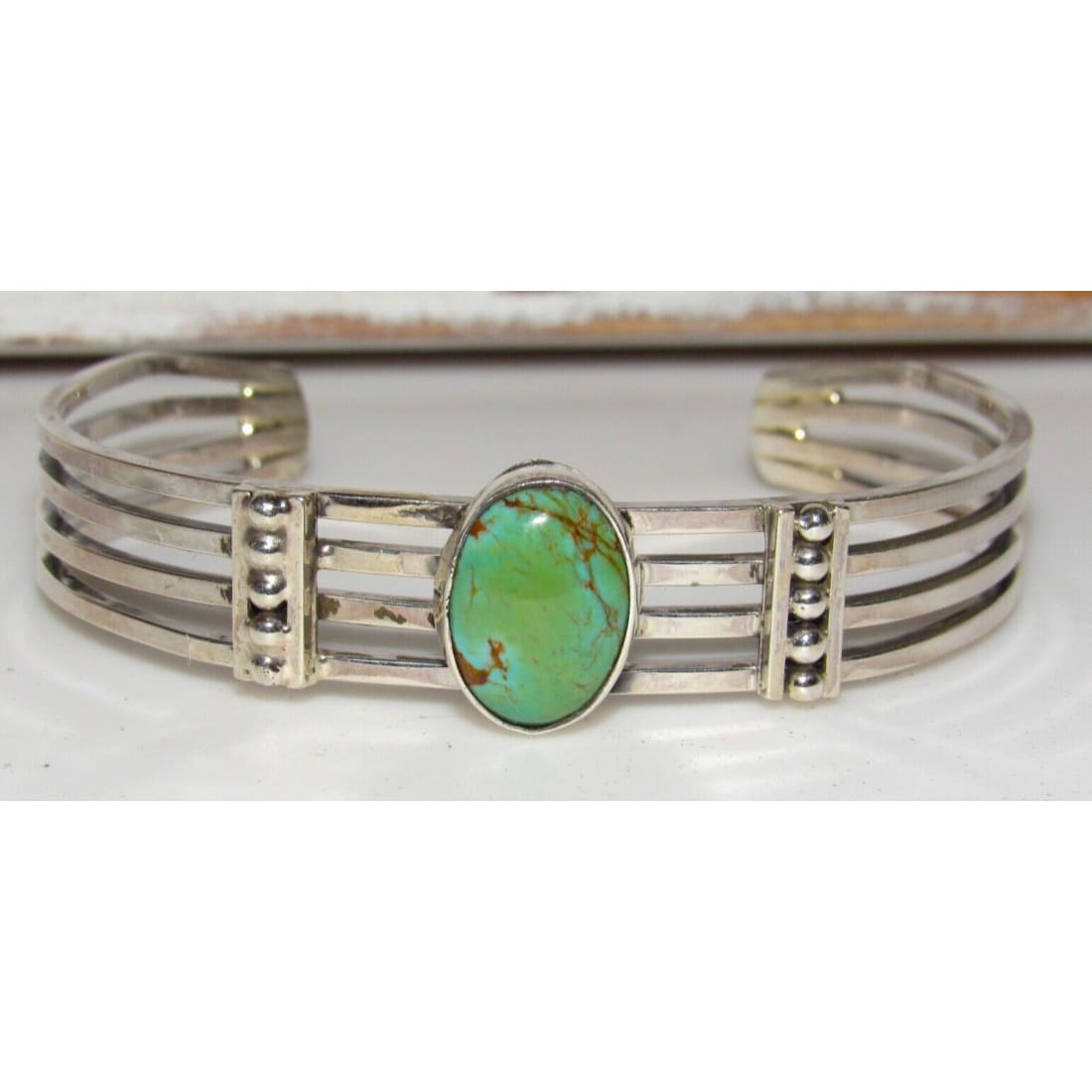 Navajo Royston Turquoise Stacker Cuff Bracelet Sterling Silver Native American