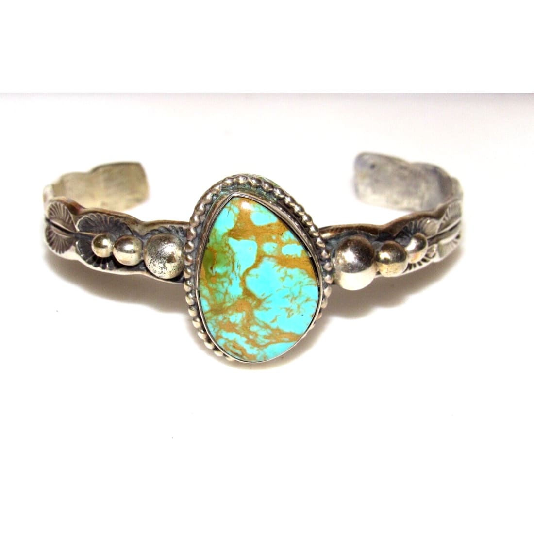Navajo Royston Turquoise Stacker Cuff Bracelet Sterling 
