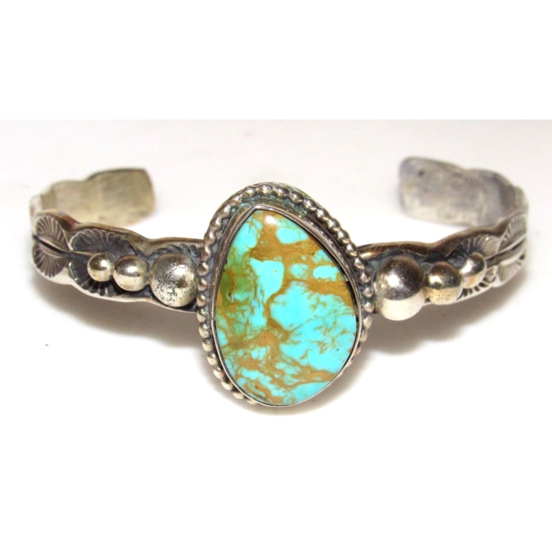 Navajo Royston Turquoise Stacker Cuff Bracelet Sterling 