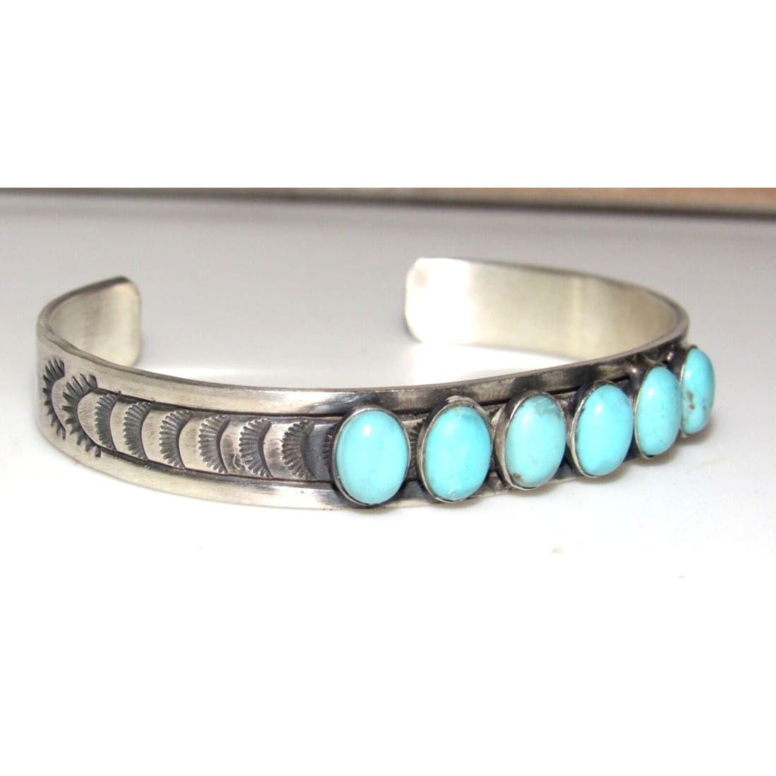 Navajo Royston Turquoise Stacker Cuff Bracelet Sterling 