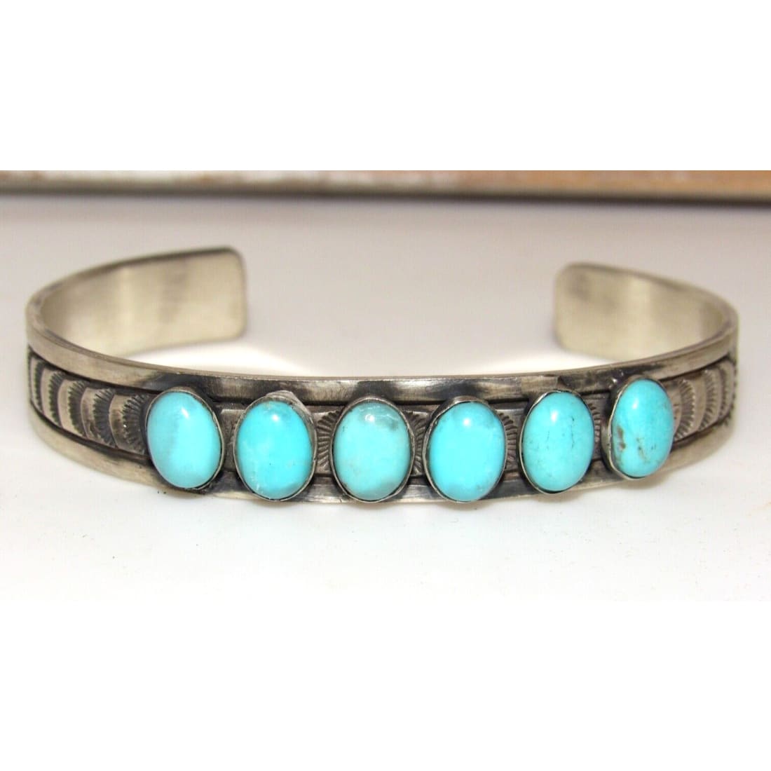 Navajo Royston Turquoise Stacker Cuff Bracelet Sterling 
