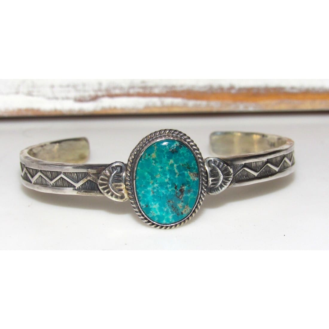 Navajo Royston Turquoise Stacker Cuff Bracelet Sterling Silver Sunshine Reeves Native American