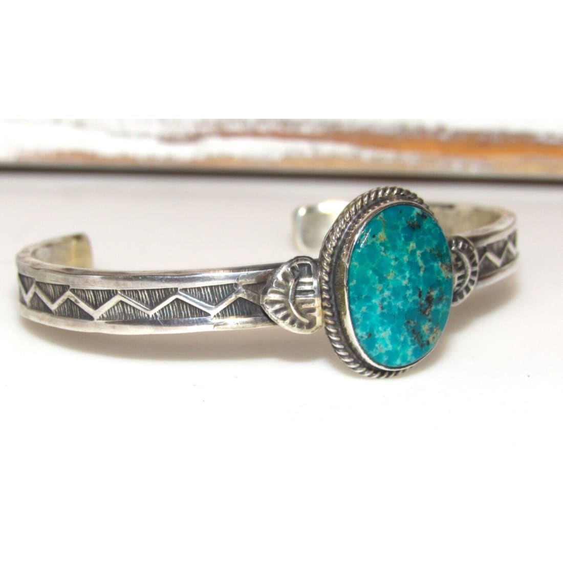 Navajo Royston Turquoise Stacker Cuff Bracelet Sterling Silver Sunshine Reeves Native American