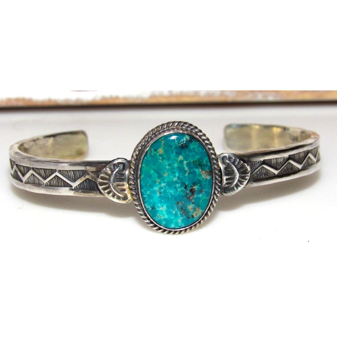 Navajo Royston Turquoise Stacker Cuff Bracelet Sterling Silver Sunshine Reeves Native American