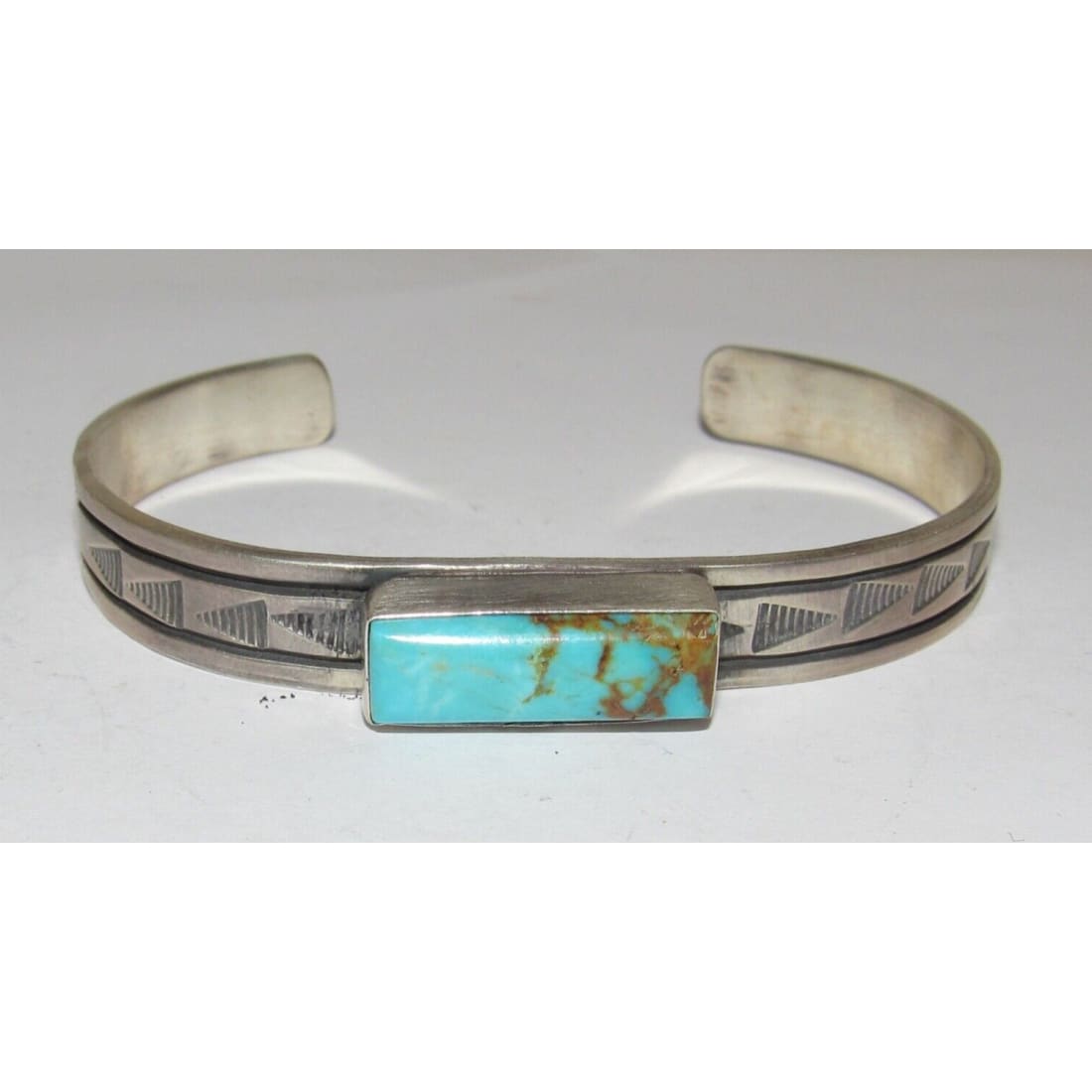 Navajo Royston Turquoise Stacker Cuff Sterling Hand Etched 
