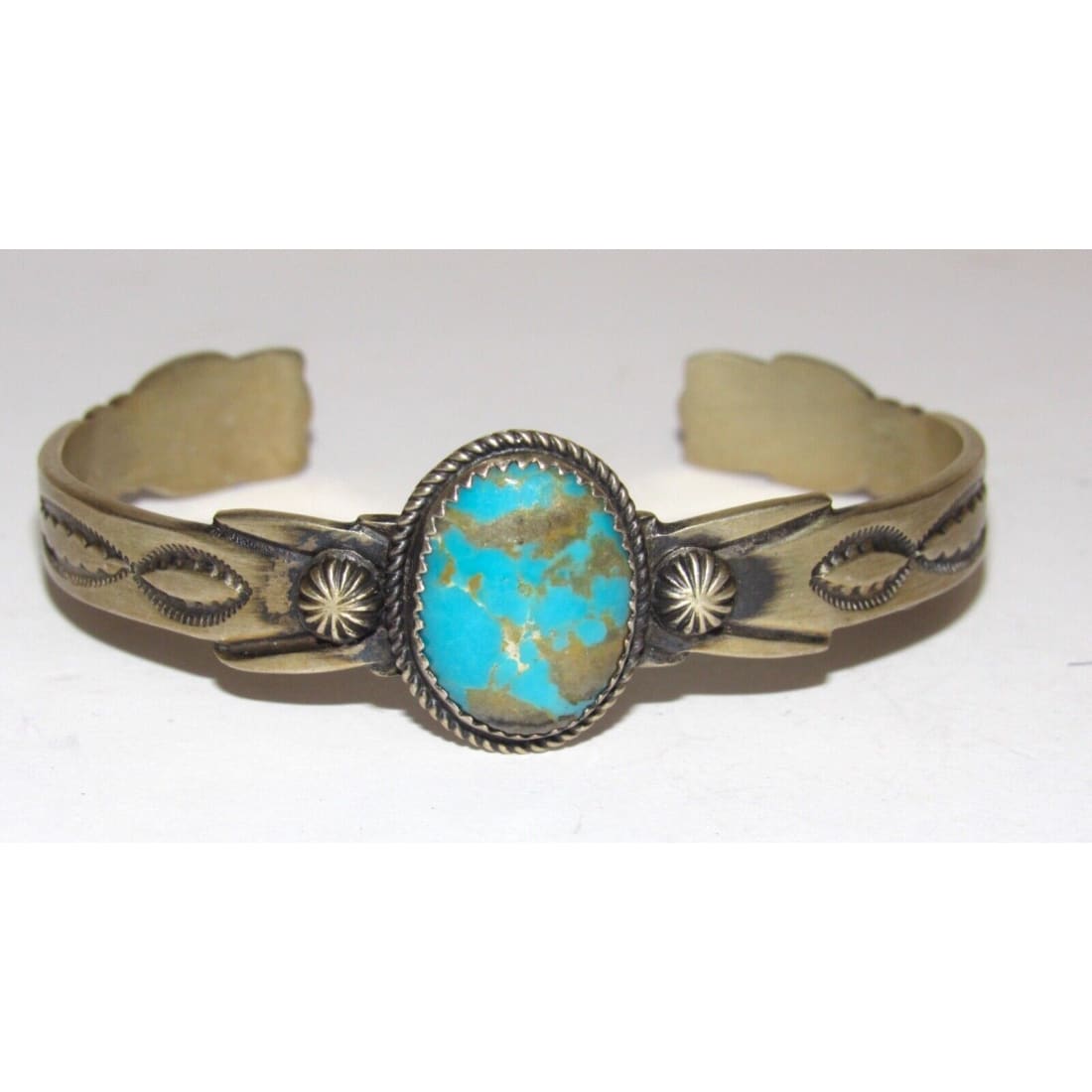 Navajo Royston Turquoise Stacker Sterling Cuff Bracelet 