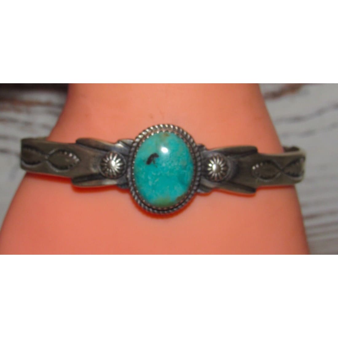 Navajo Royston Turquoise Stacker Sterling Cuff Bracelet 