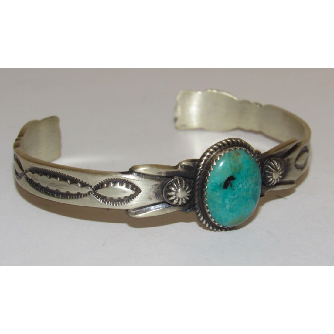 Navajo Royston Turquoise Stacker Sterling Cuff Bracelet 
