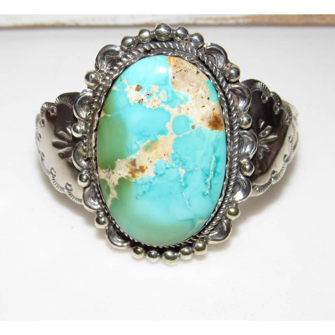 Navajo Royston Turquoise Statement Cuff Bracelet Sterling Native American 7" 39G Native American