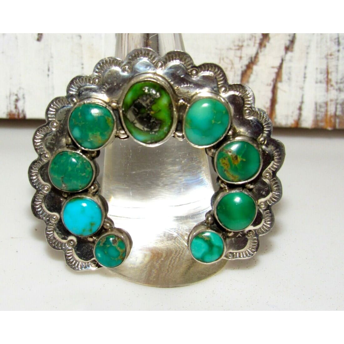 Navajo Royston Turquoise Statement Naja Ring Size 7 Adjsutable Sterling Silver Native American