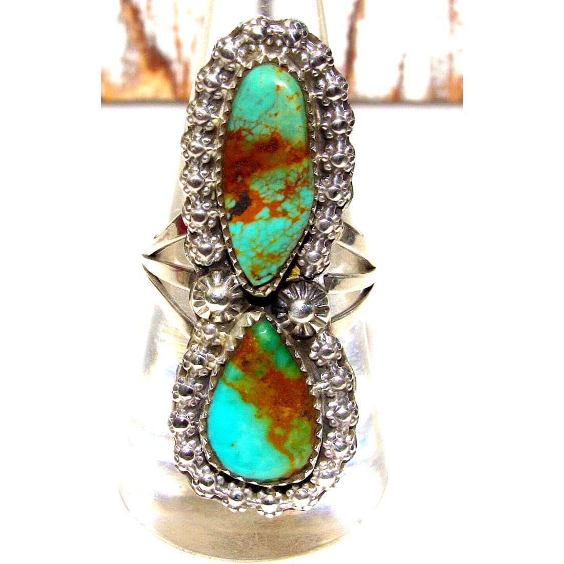 Navajo Royston Turquoise Statement Pointer Ring Sz 8.5 