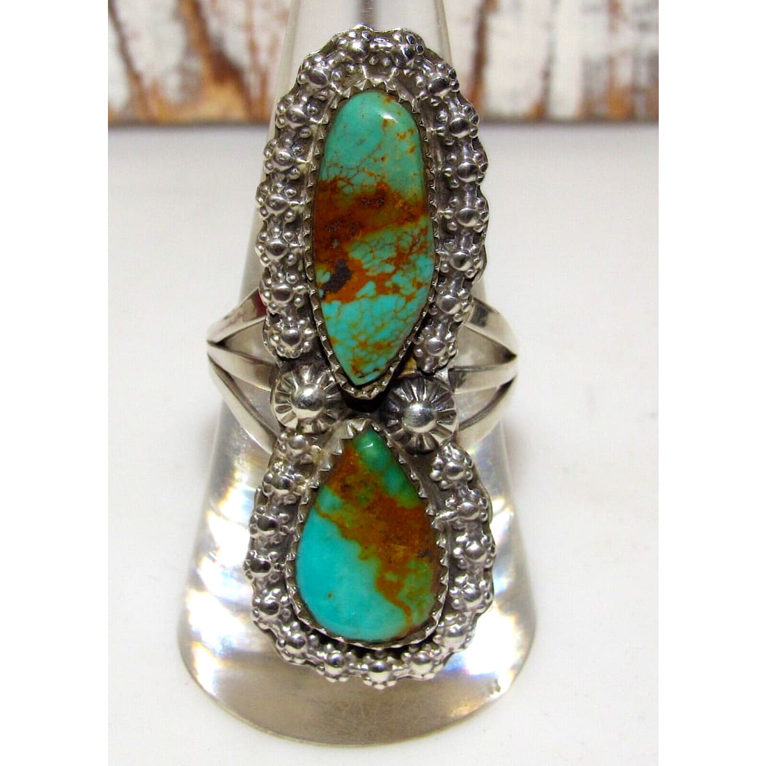 Navajo Royston Turquoise Statement Pointer Ring Sz 8.5 