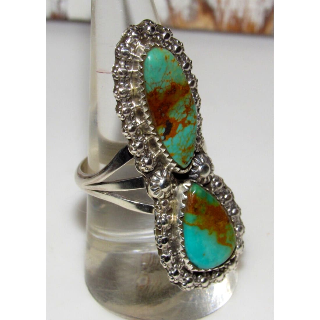 Navajo Royston Turquoise Statement Pointer Ring Sz 8.5 