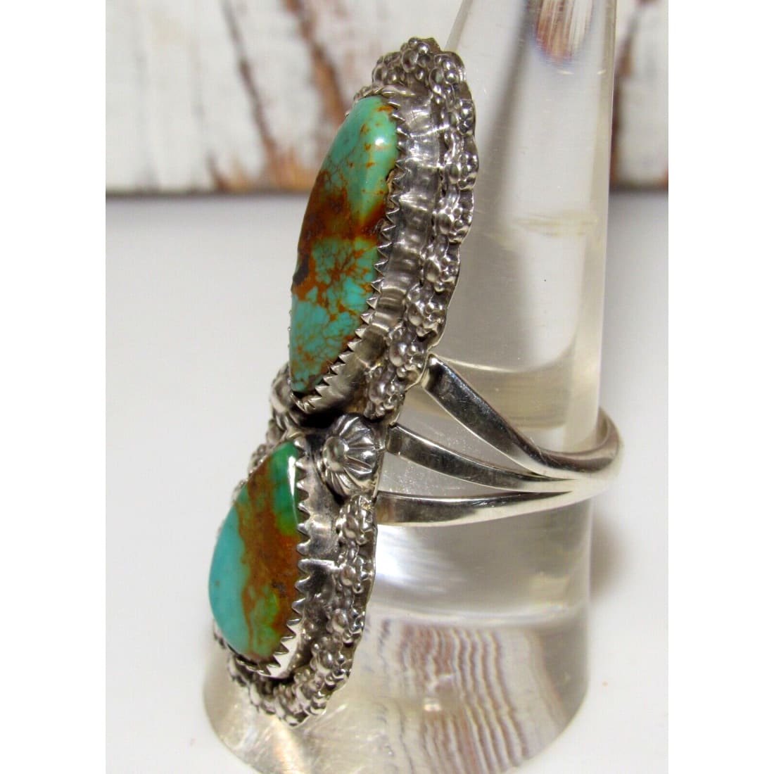 Navajo Royston Turquoise Statement Pointer Ring Sz 8.5 