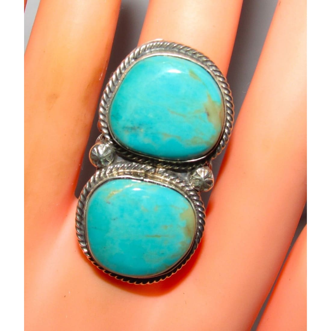 Navajo Royston Turquoise Statement Ring Size 8 Sterling