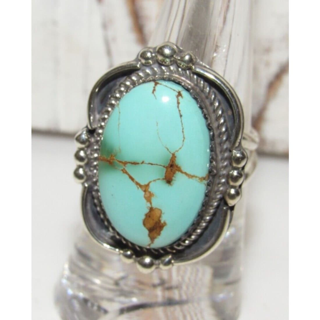 Navajo Royston Turquoise Statement Ring Sz 7.5 Sterling 