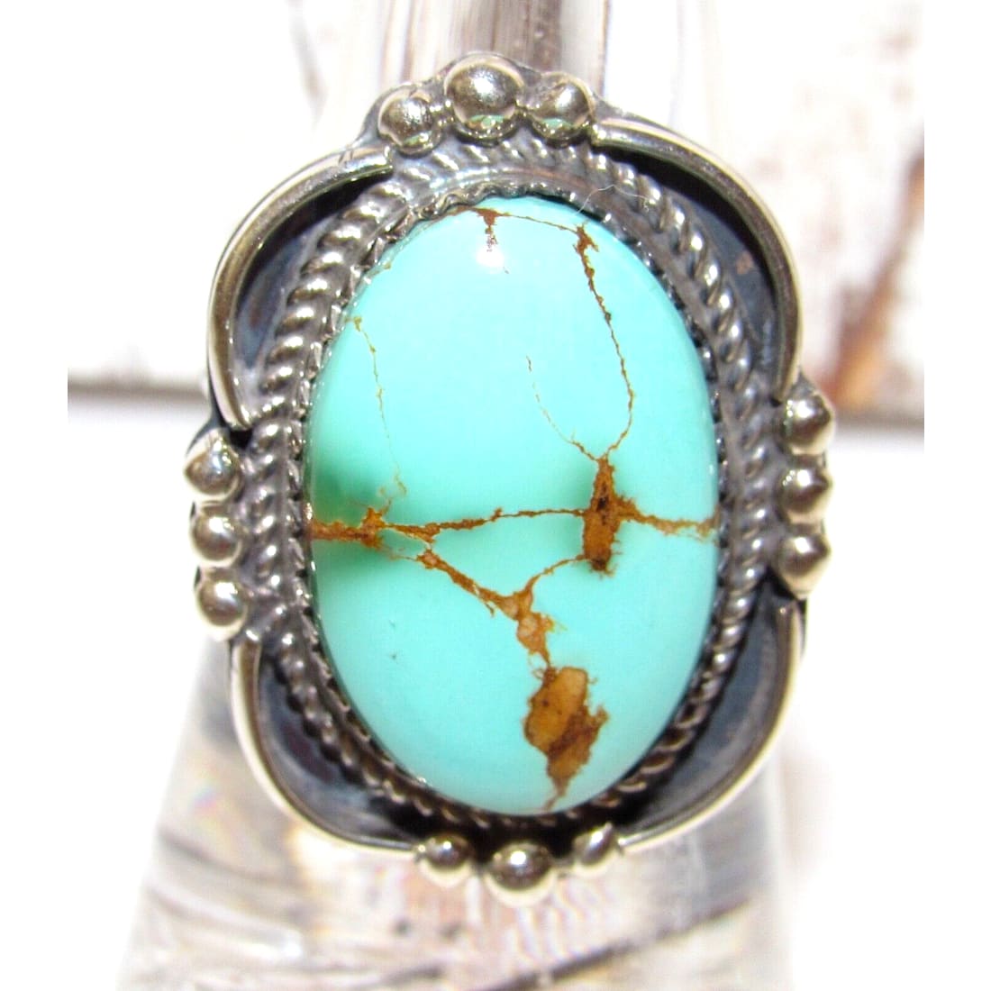 Navajo Royston Turquoise Statement Ring Sz 7.5 Sterling 