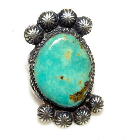 Navajo Royston Turquoise Statement Ring Sz 7.5 Sterling 