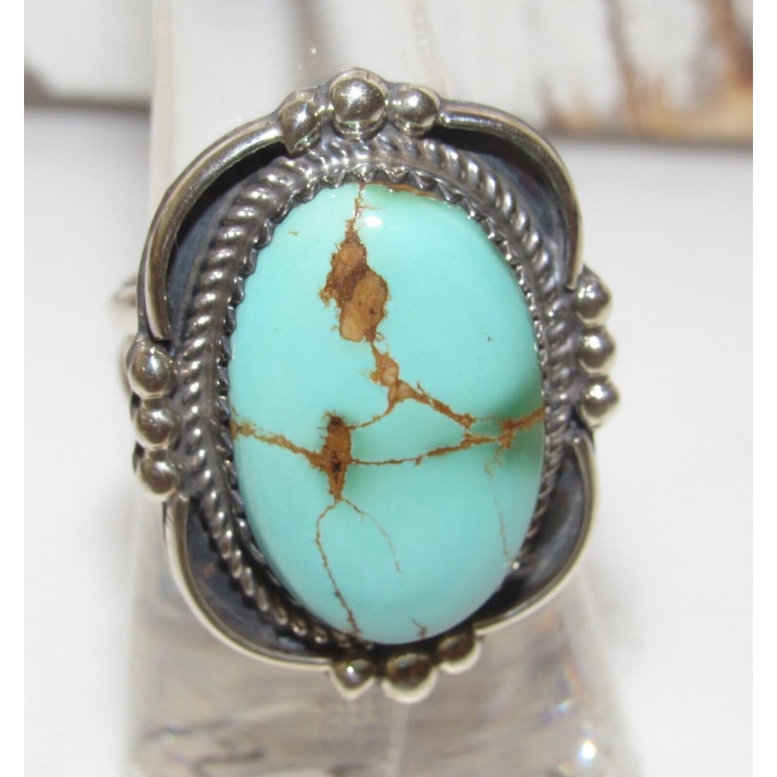Navajo Royston Turquoise Statement Ring Sz 7.5 Sterling 