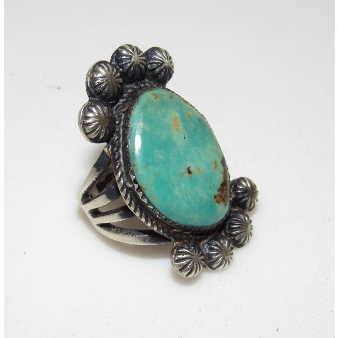 Navajo Royston Turquoise Statement Ring Sz 7.5 Sterling 