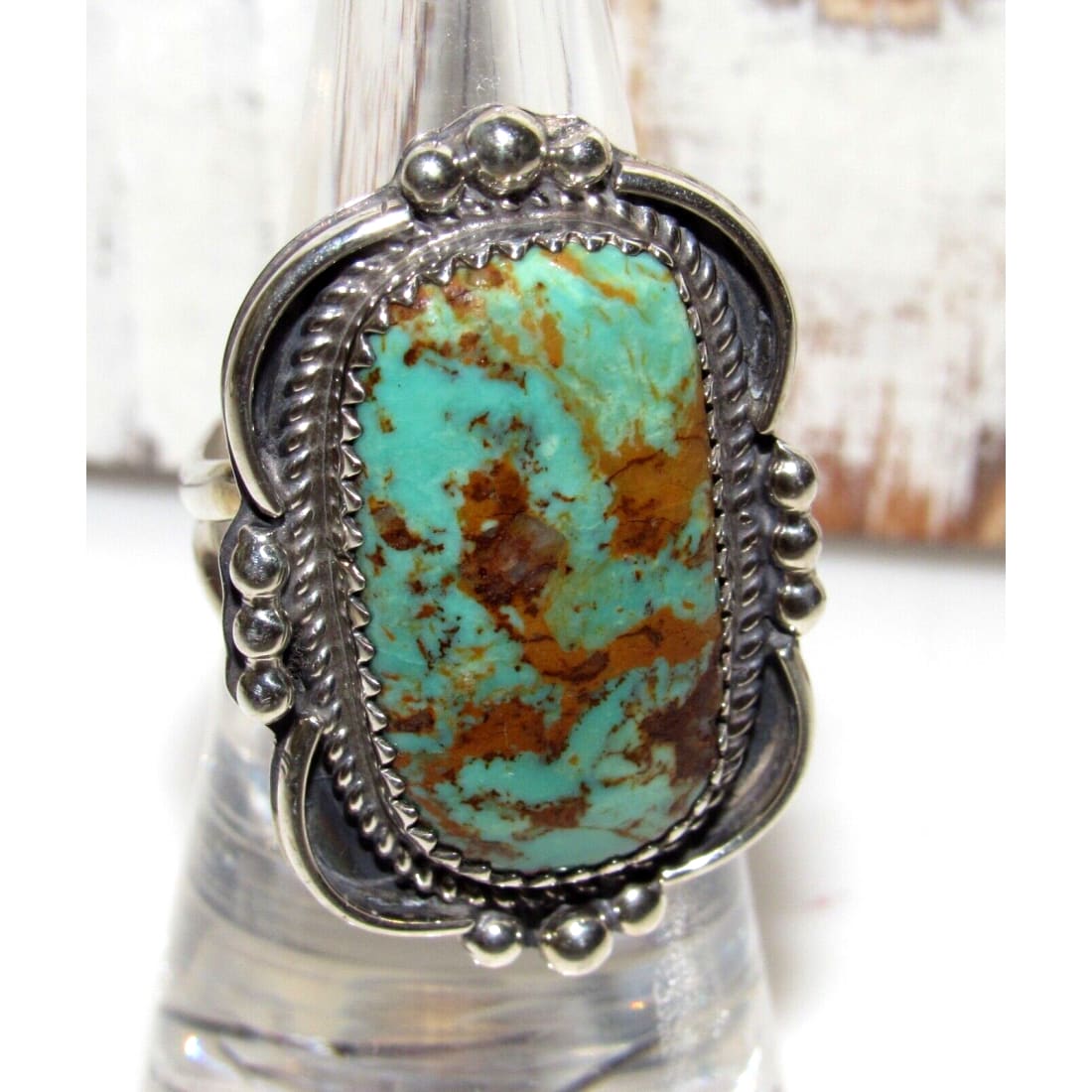 Navajo Royston Turquoise Statement Ring Sz 7 Sterling Silver