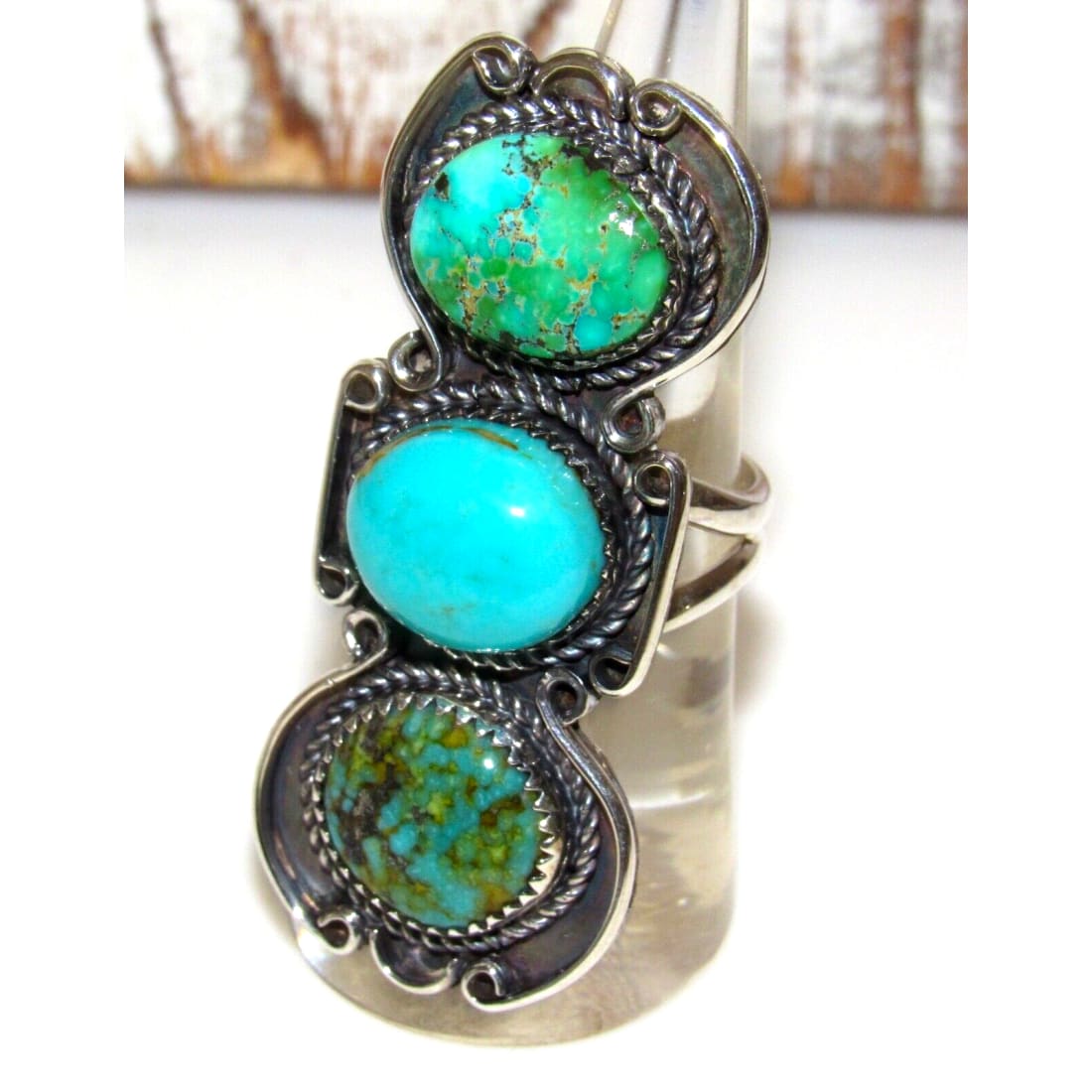 Navajo Royston Turquoise Statement Ring Sz 7 Sterling Silver