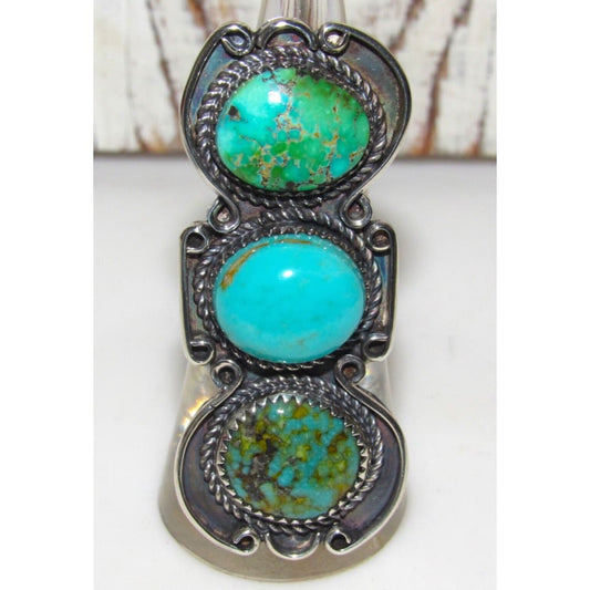 Navajo Royston Turquoise Statement Ring Sz 7 Sterling Silver