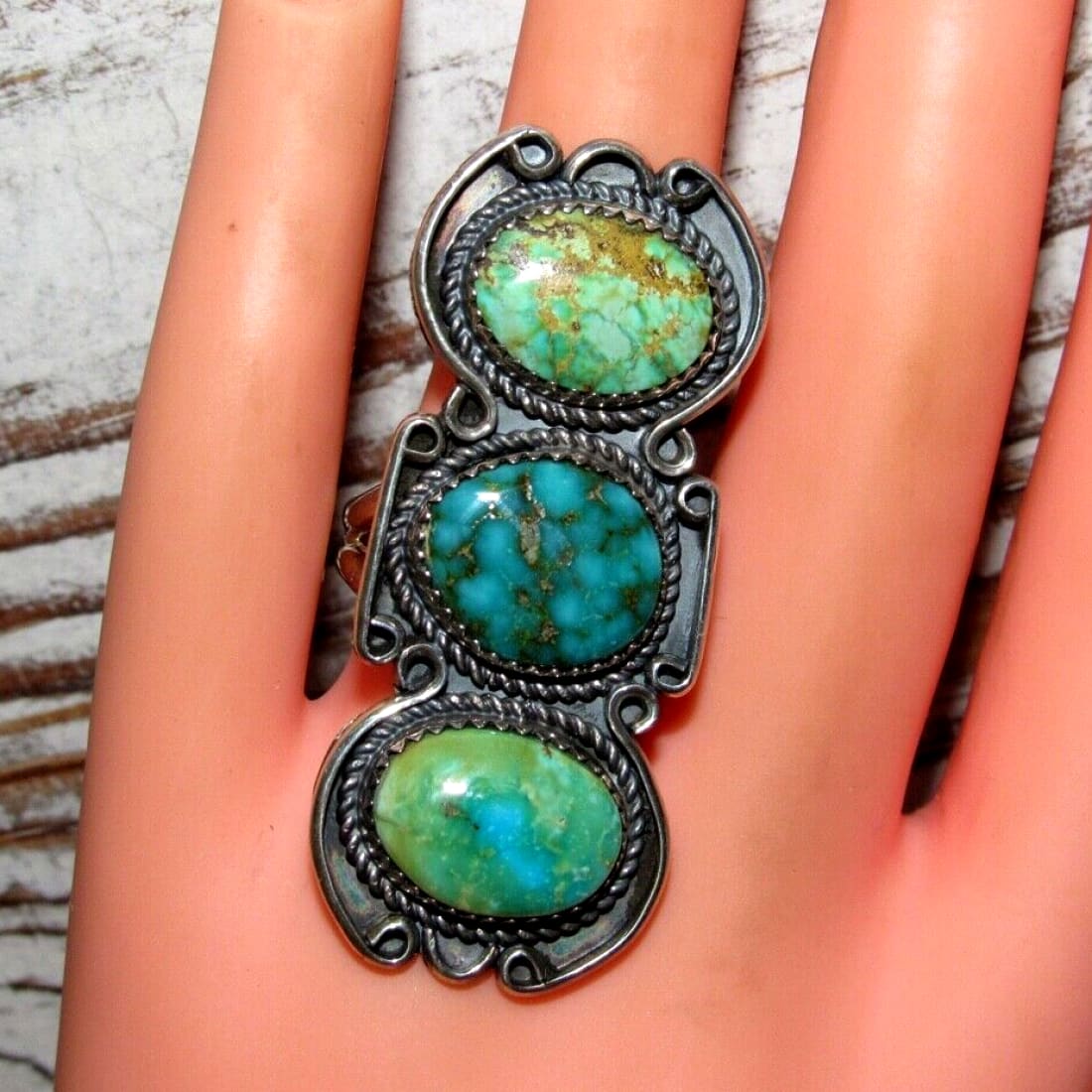 Navajo Royston Turquoise Statement Ring Sz 8 Sterling Silver