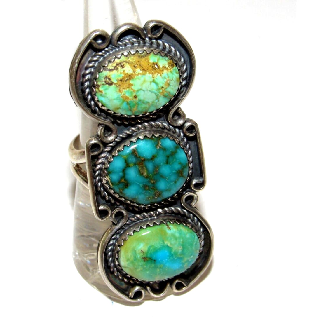 Navajo Royston Turquoise Statement Ring Sz 8 Sterling Silver