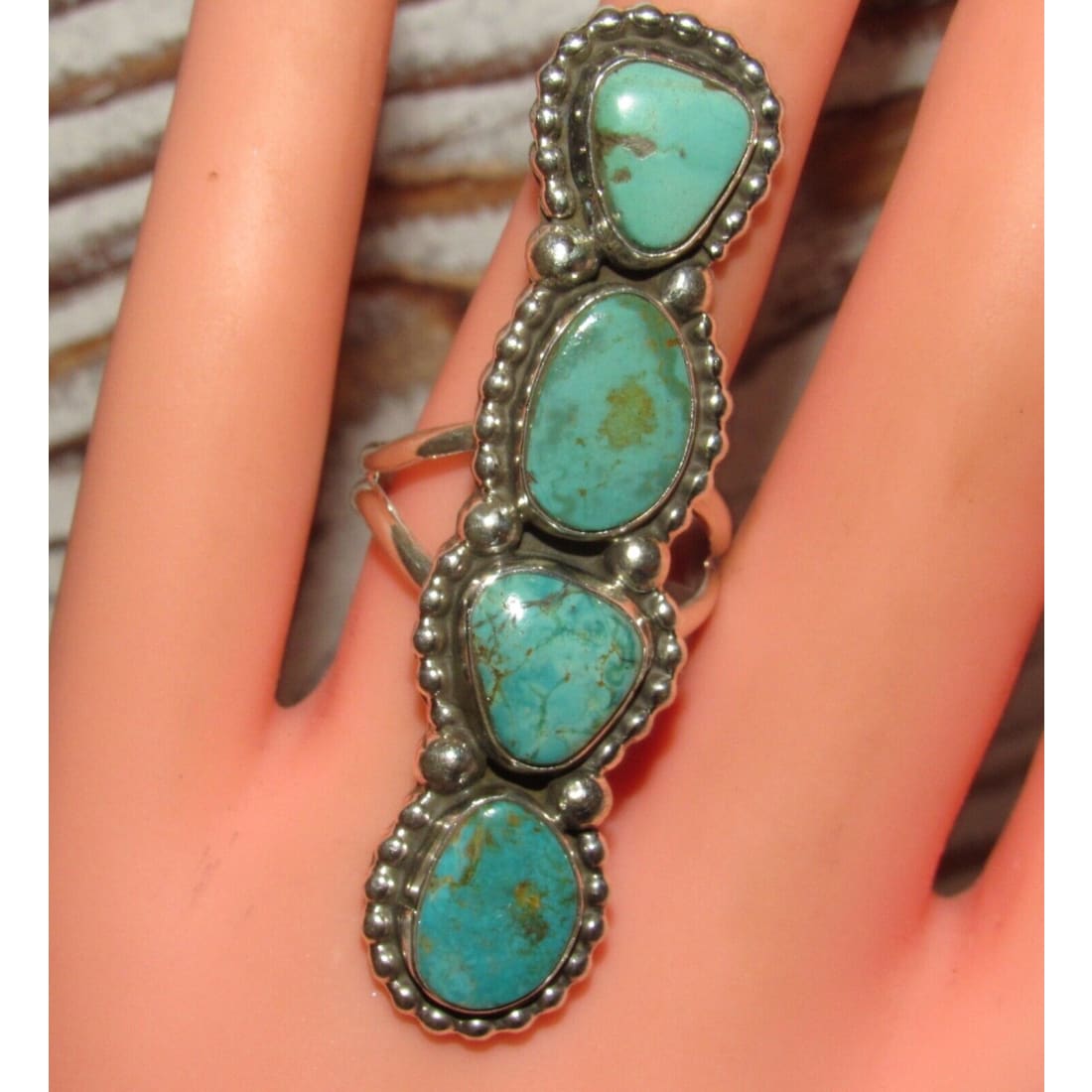 Navajo Royston Turquoise Statement Ring Sz 9 Sterling Silver