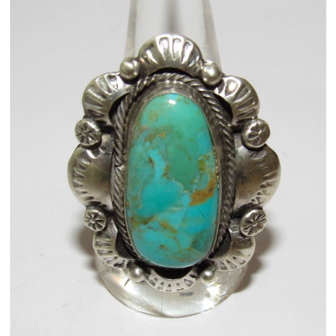 Navajo Royston Turquoise Statement Ring Sz 9 Sterling Silver