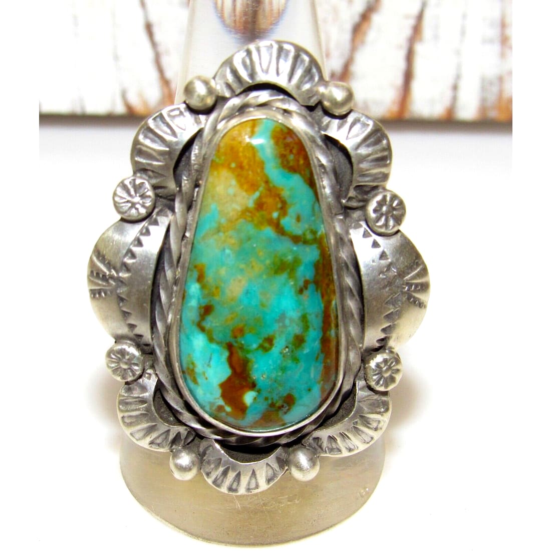 Navajo Royston Turquoise Statement Ring Sz 9 Sterling Silver
