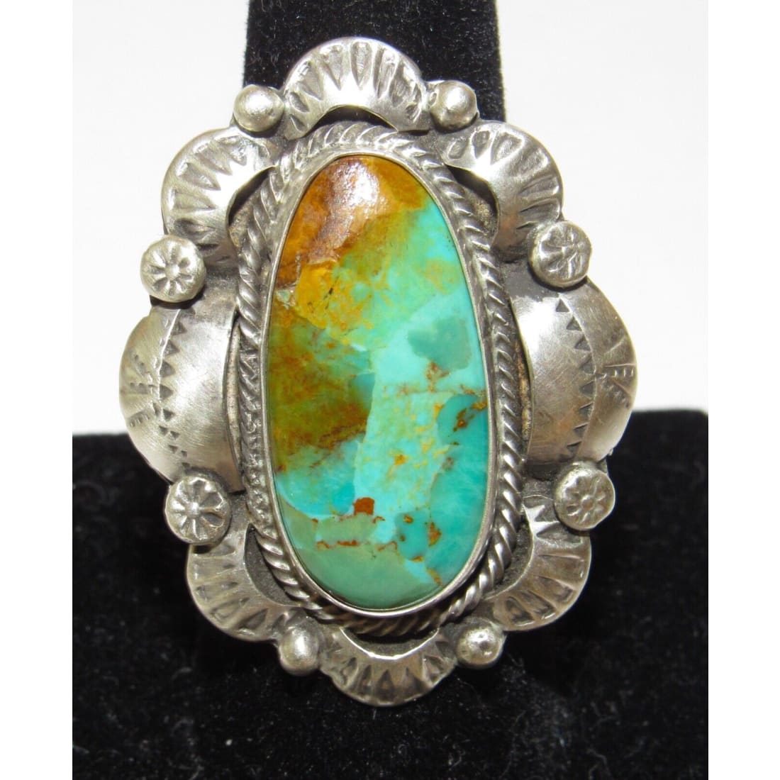 Navajo Royston Turquoise Statement Ring Sz 9 Sterling Silver